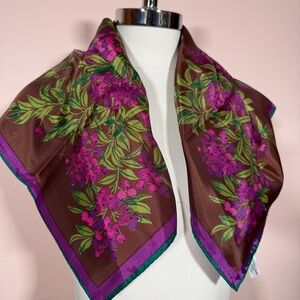 Vintage Vera cottagecore floral burgundy magenta teal square scarf